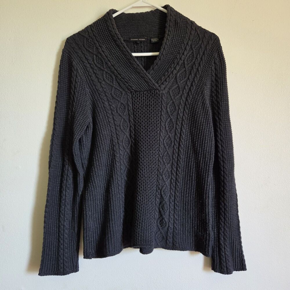 S Fisherman Cable Knit Sweater Charcoal 100% Cotton Quiet Luxury Capsule Cozy